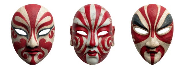 Artistic Masks with Red and White Patterns for Cultural Expression