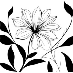 A vector illustration featuring a black elegant sketch of a pastel flowers, perfect for nature themed projects and decor and leaves, set against a white background. 