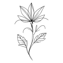 A vector illustration featuring a black elegant sketch of a pastel flowers, perfect for nature themed projects and decor and leaves, set against a white background. 