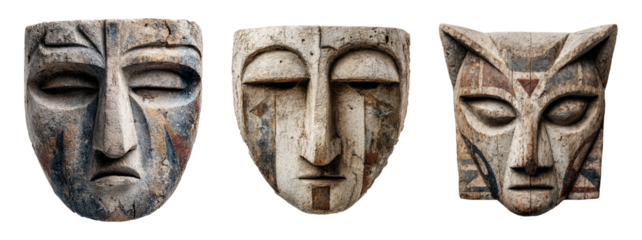 Unique Artistic Masks Displayed Together from Various Cultures