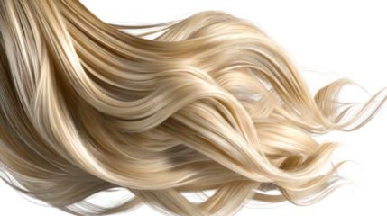 Flowing Blonde Hair Strands Isolated on White PNG