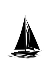 Minimalist black silhouette of a sailboat on the waves, a symbol of sea travel and freedom.