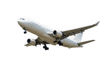 White passenger jet airplane taking off isolated on transparent background