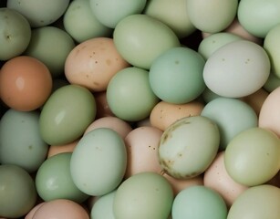 Fresh colourfull eggs in the basket.