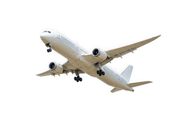 White passenger jet airplane taking off isolated on transparent background