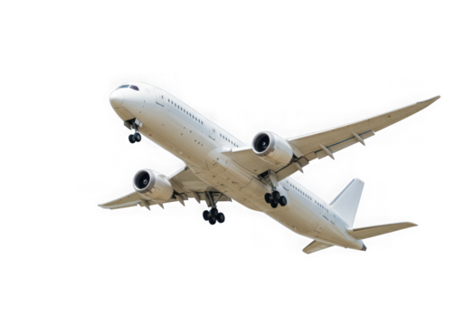 White passenger jet airplane taking off isolated on transparent background