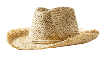 Straw hat with frayed brim and braided band detail