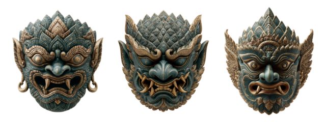 Detailed Decorative Masks with Intricate Designs and Textures