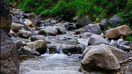 Water flowing Between Stones in mountains.