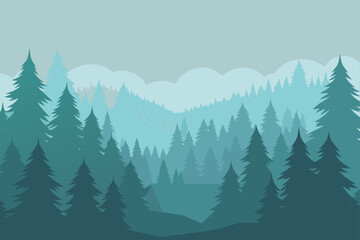 Fototapeta premium misty morning in watercolor pine forest