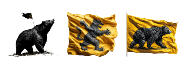 Bear and Flag Designs Featuring Classic Illustrations in Black and Gold