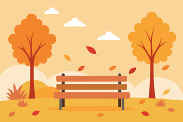 watercolor autumn park with bench and leaves peaceful