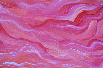 Obraz premium Bright pink and white watercolor wavy hand drawn stripes, abstract lines. Dynamic background. Banner.
