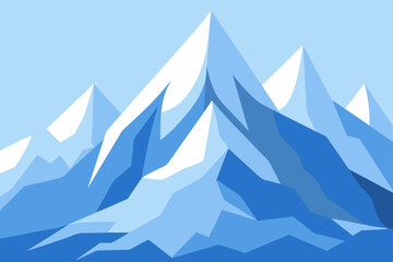 Watercolor Icy Mountain Peaks Under Clear Blue Sky