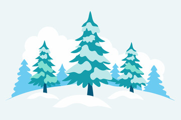 Fototapeta premium Watercolor Snow Covered Pine Trees in Winter Painting