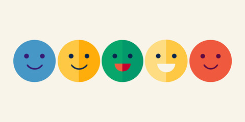 Diverse smiley faces showing a range of emotions and colors