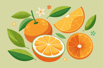 Vibrant oranges and leaves in a refreshing citrus composition