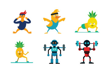Eye catching animal fruits fitness lifestyle mascot logo designs for health branding Color Vector illustration  