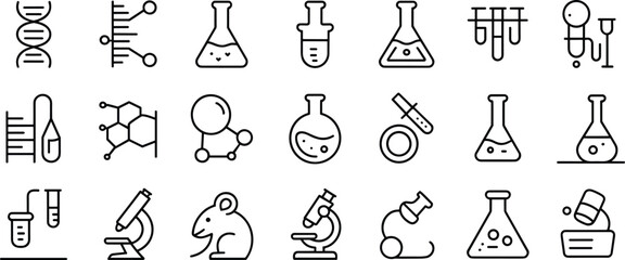 Comprehensive science icon set, laboratory tools, DNA, microscope, test tube, beaker, flask, molecule,


 educational visuals, lab equipment