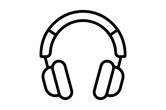 Minimalist headphone icon in black line art style, a simple vector for audio, sound, and music concepts on a white background.