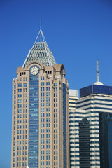 Beautiful modern high-rise building against blue sky. Qingdao. China.