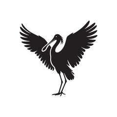 Elegant Spoonbill Bird Vector Silhouette – Graceful Wading Waterbird Design for Nature Art, Coastal Wildlife Decor, Ornithology Illustration, Wetland Scene, and Artistic Birdwatching Prints.
