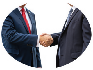 Two businessmen shaking hands in agreement isolated on transparent background