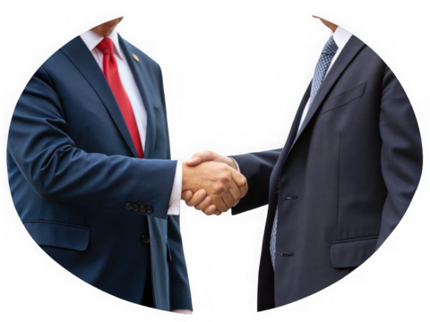 Two businessmen shaking hands in agreement isolated on transparent background