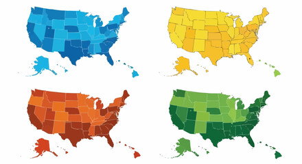 Coloured maps of United States of America stock	