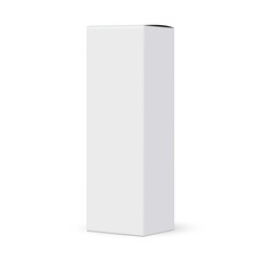 Realistic tall rectangular cardboard box mockup, side view, isolated on white background. Perfect blank template for branding, packaging design, retail display, and product presentation