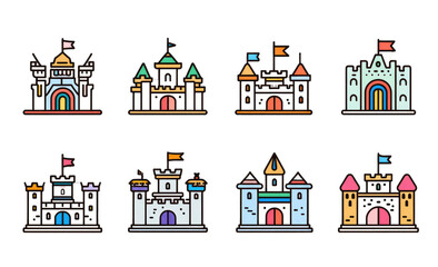 Colorful, cartoonish castle illustrations