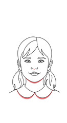 Obraz premium Drawing of a young girl with pigtails and a peter pan collar smiling kindly