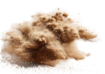 Sand cloud explosion on white background