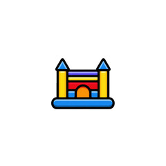 Colorful inflatable bouncy castle icon, outlined in simple shapes