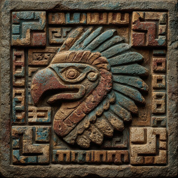 Aztec bas relief depicting Quetzalcoatl carved in stone