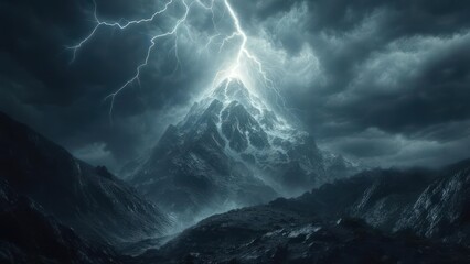 Fototapeta premium Dramatic mountain peak under stormy sky