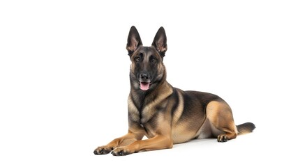 Obraz premium Laying Belgian Malinois Dog on White Background