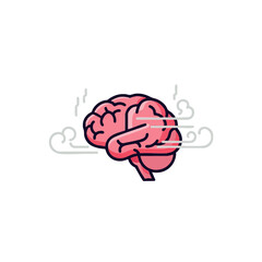 This minimalist illustration features a stylized pink brain surrounded by calming vapor, symbolizing mental clarity, peace of mind, and modern wellness practices.