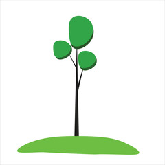 Tall green tree on the lawn, style element vector file