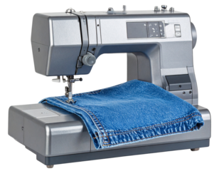  “Industrial Heavy-Duty Sewing Machine with Denim Fabric, isolated on transparent background”