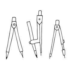 Compasses set of doodles, hand drawing, vector illustration