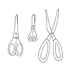 Scissors doodle set, hand drawing, vector illustration