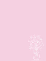 The image features a delicately cut out design of a bouquet of flowers in a vase on a soft pink background.