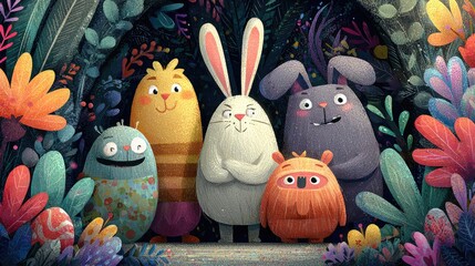 A Cartoon-Style Easter 2026 Celebration with the Bunny and Painted Eggs