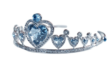 A light gray tiara adorned with light blue heart-shaped gems