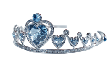 A light gray tiara adorned with light blue heart-shaped gems