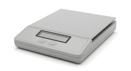 Fototapeta premium Digital kitchen scale with a sleek design and LCD screen, ideal for precise weight measurement in cooking and baking.