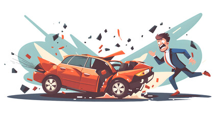 Businessman Facing Car Accident in Cartoon Illustration