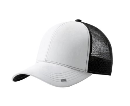 White baseball cap with black mesh back