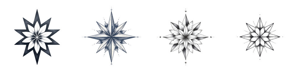 Obraz premium Monochrome Star Illustrations Set - Abstract Floral Star Design Elements